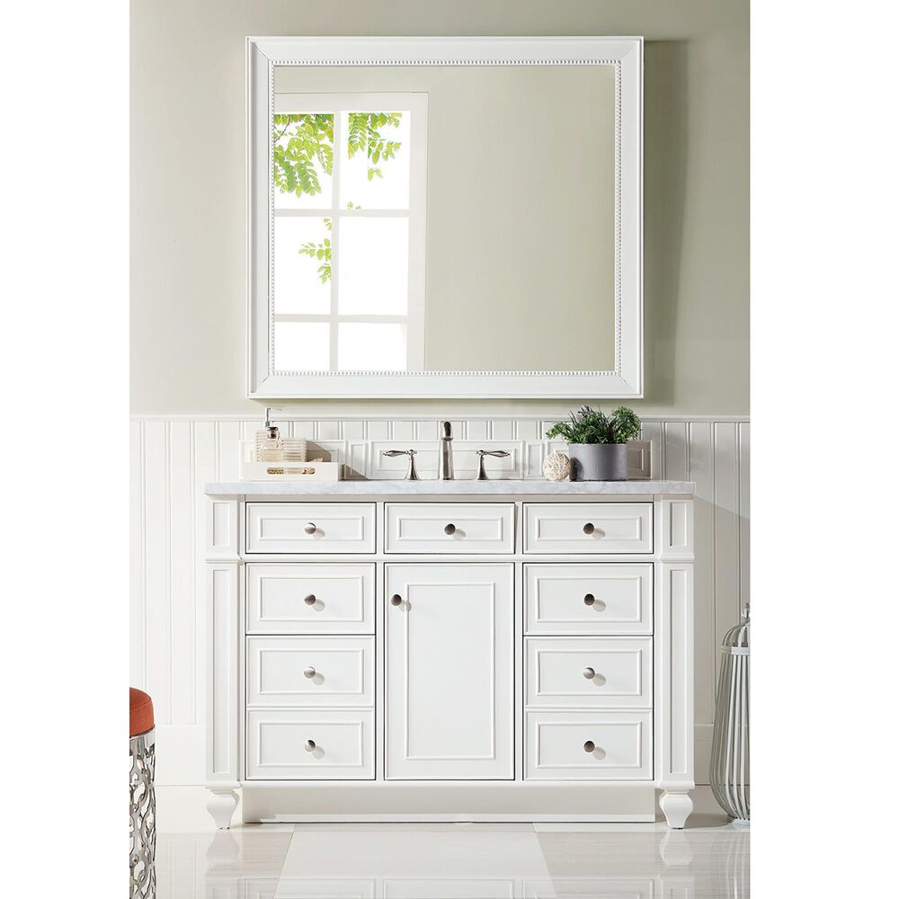 James Martin Vanities Bristol 48" Single Bathroom Vanity in Bright White with 3 cm Carrara White Marble Top and Rectangular Sink, , large