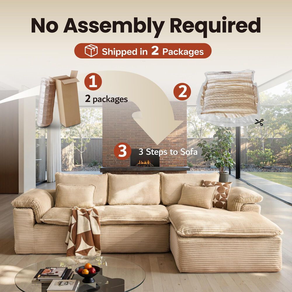 HOMLUX 112" Modern Sectional Sofa with Curved Armrests in Beige, , large