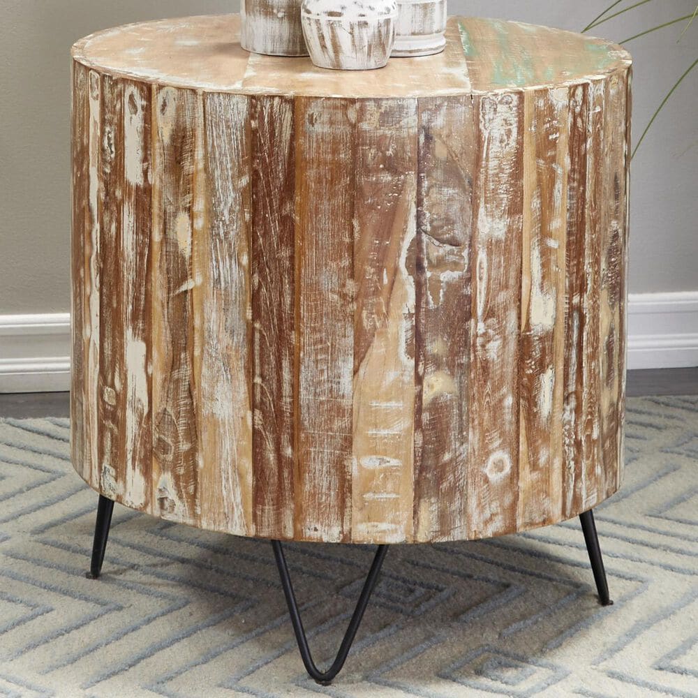 Maple and Jade End Table with Metal Hairpin Legs in Brown, Whitewashed, Blue and Black, , large