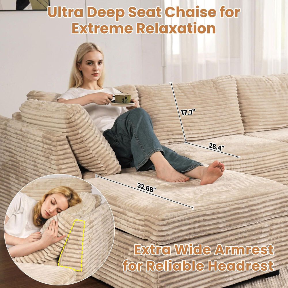 HOMLUX 8-Piece Mod U-Sectional with Chaise in Beige, , large