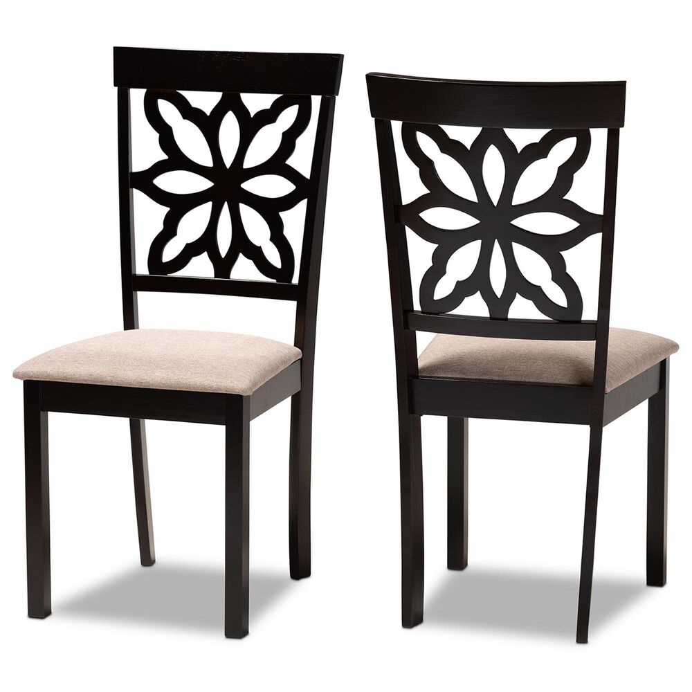 Baxton Studio Samwell Side Chair with Sand Cushion in Dark Brown (Set of 2), , large