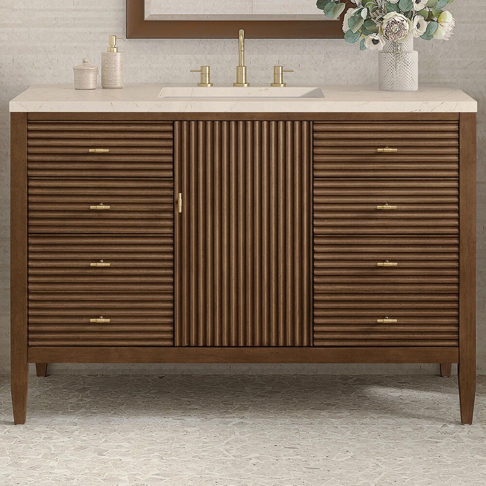 James Martin Vanities Myrrin 48&quot; Vanity in Mid Century Walnut with 3 CM Eternal Marfil Quartz Top, , large