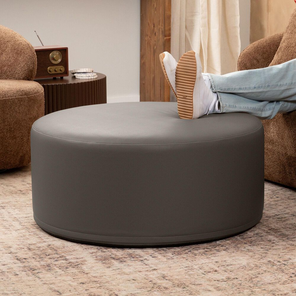 Jaxx Candler Faux Leather Ottoman in Gunmetal, , large