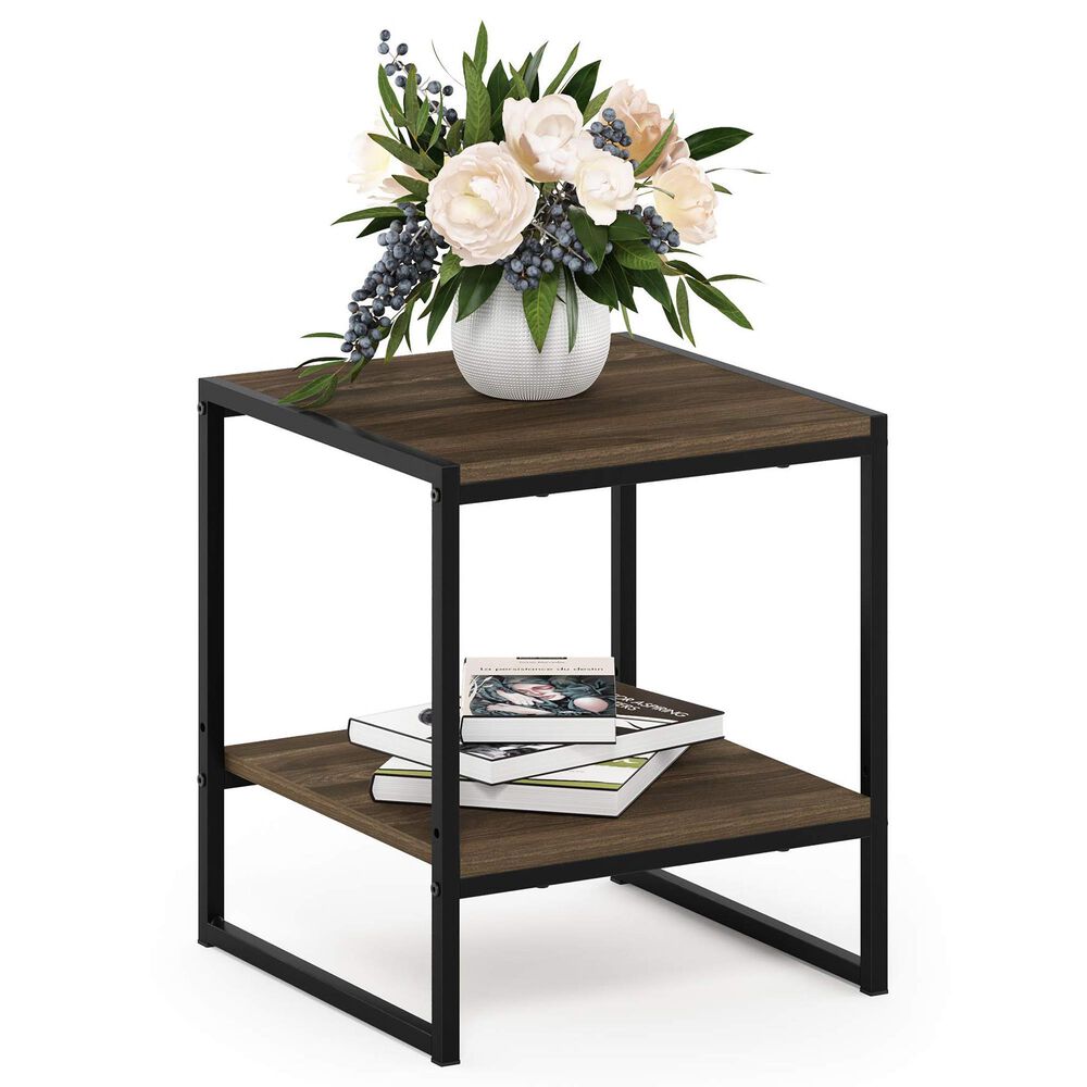 HOMLUX 2-Tier End Table in Columbia Walnut and Black, , large