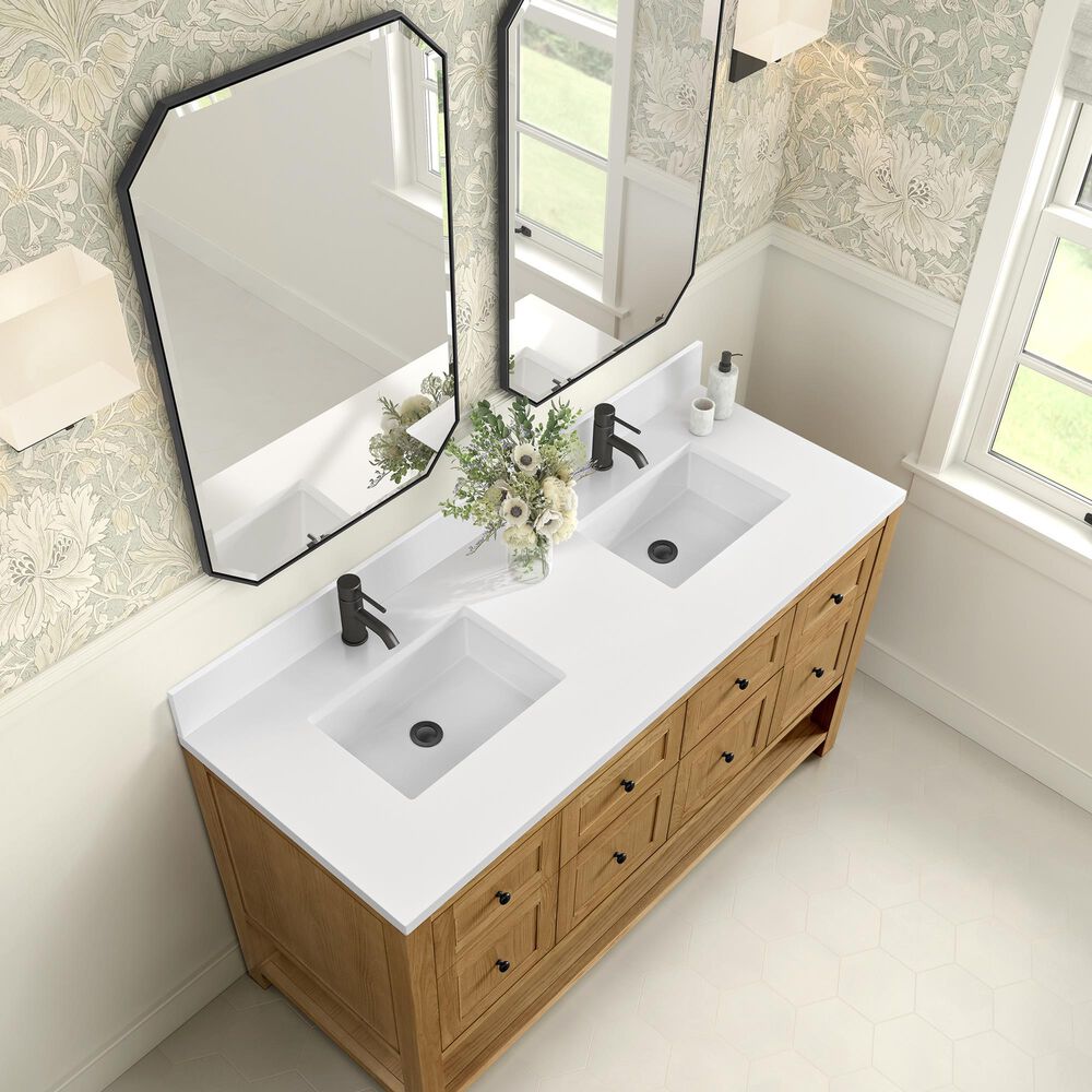 James Martin Vanities Breckenridge 60&quot; Double Bathroom Vanity in Light Natural Oak with Single Hole 3 cm White Zeus Quartz Top and Rectangular Sinks, , large