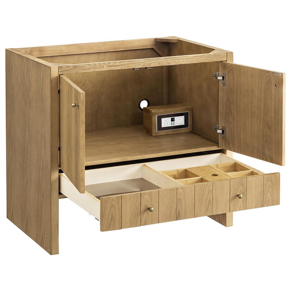 James Martin Vanities Hudson 36" Single Bathroom Vanity in Light Natural Oak with Single Hole 3 cm White Zeus Quartz Top and Rectangular Sink, , large