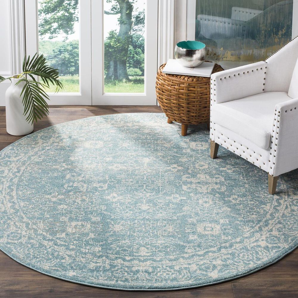 Safavieh Evoke EVK270D-5R 5"1" Round Light Blue/Ivory Area Rug, , large