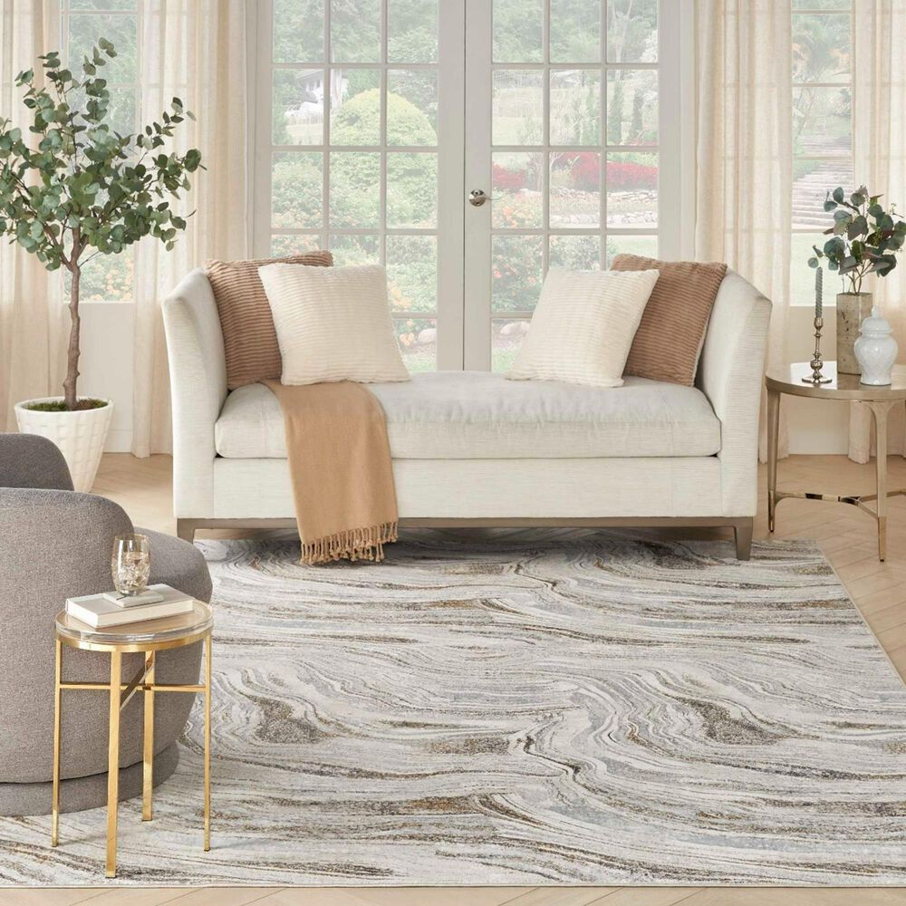 Nourison Glitz GLZ22 Grey and Gold 9&#39; x 12&#39; Area Rug, , large