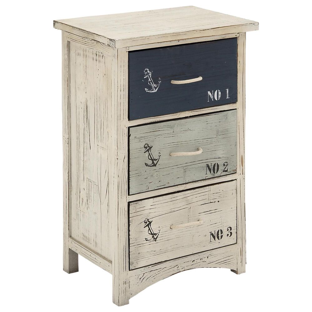 Maple and Jade 3-Drawer Chest Small with Rope Handle in Blue and White, , large