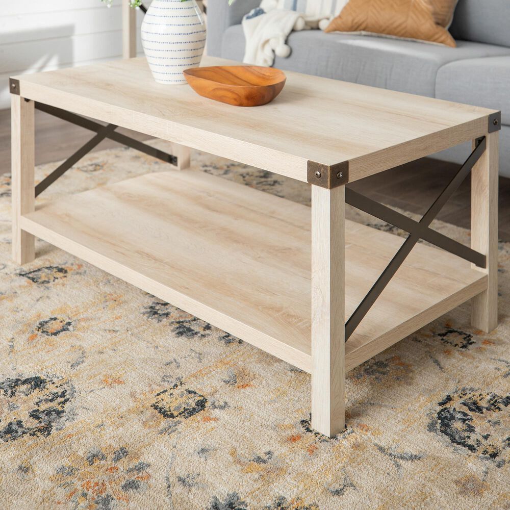 Walker Edison Barn Door Coffee Table in White Oak, , large