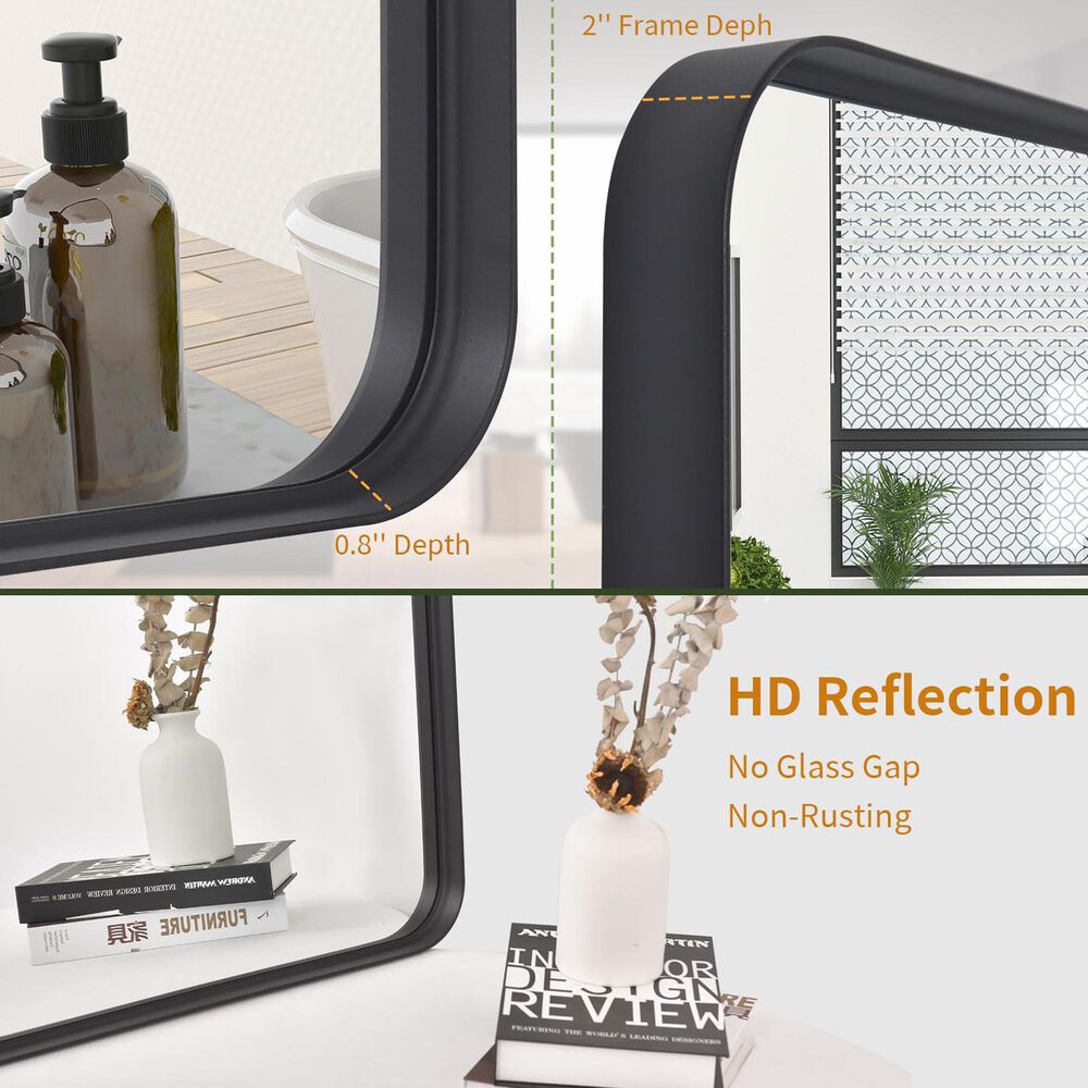 HOMLUX 30" x 22" Rectangular Decorative Wall Mirror in Black, , large