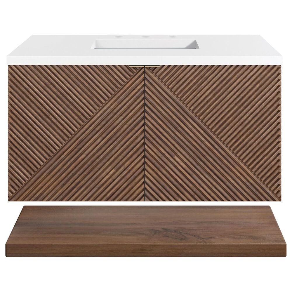 James Martin Vanities Marcello 36" Single Bathroom Vanity in Chestnut with 3 cm White Zeus Quartz Top and Rectangular Sink, , large