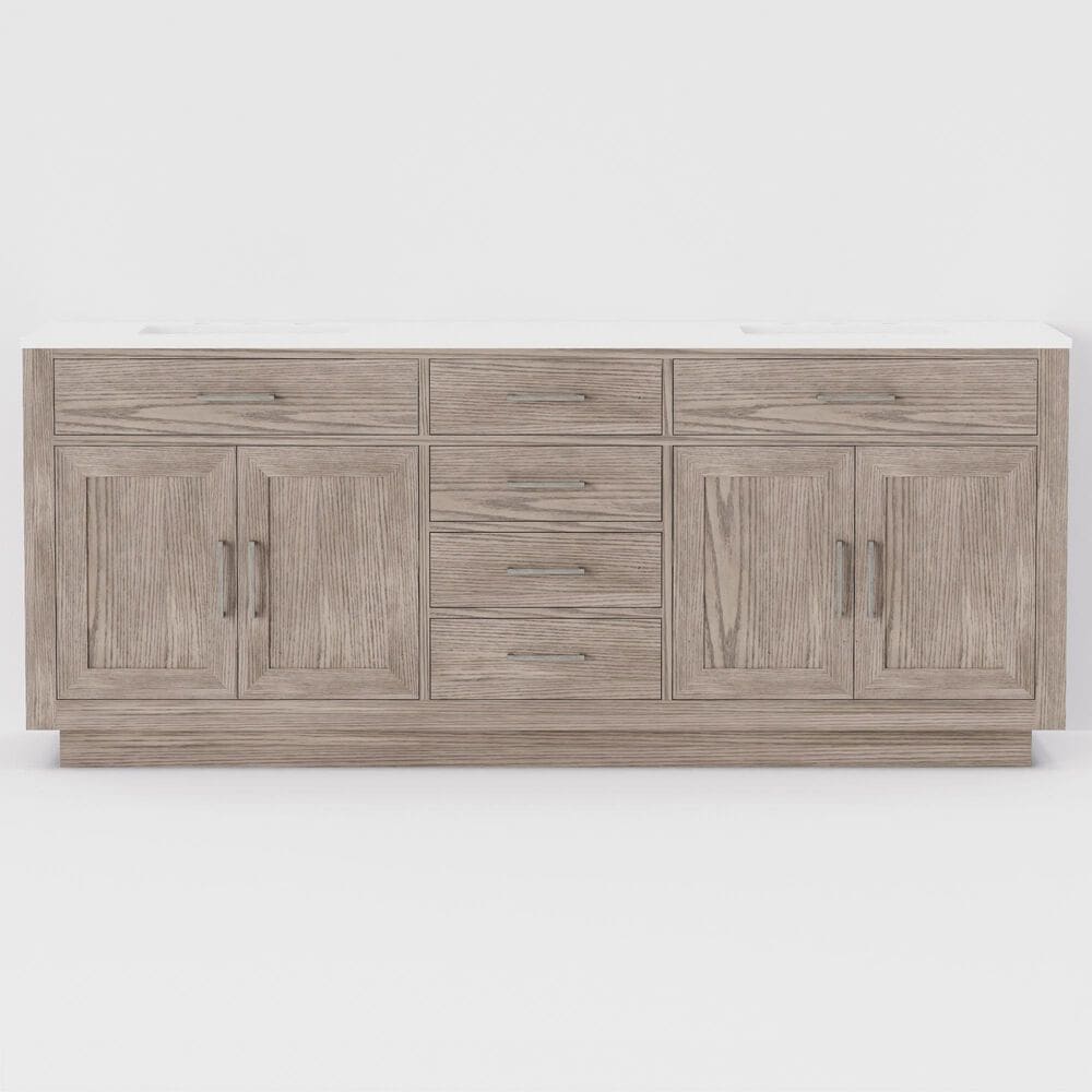 Lexora Home Abbey 80" Double Bathroom Vanity in Grey Oak with 2 cm White Cultured Marble Top and Rectangular Sinks, , large