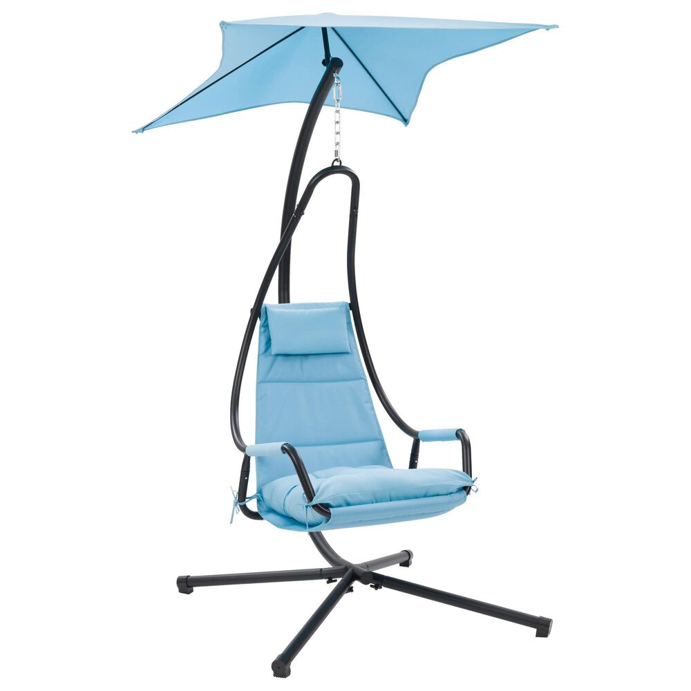 CorLiving Kingsley Chaise Lounge Chair with Canopy in Light Blue, , large