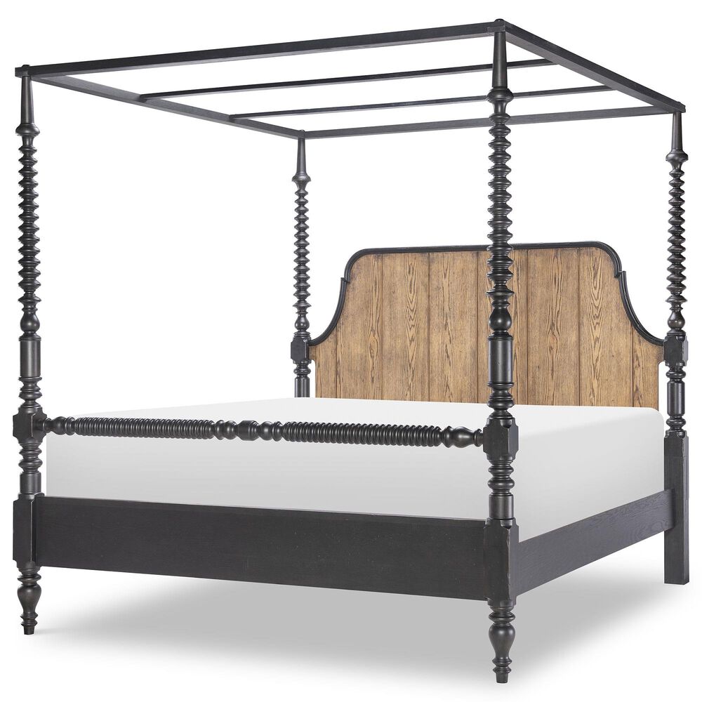 Legacy Classic Vintage Market Queen Canopy Bed in Barnwood Oak and Kettle Black, , large