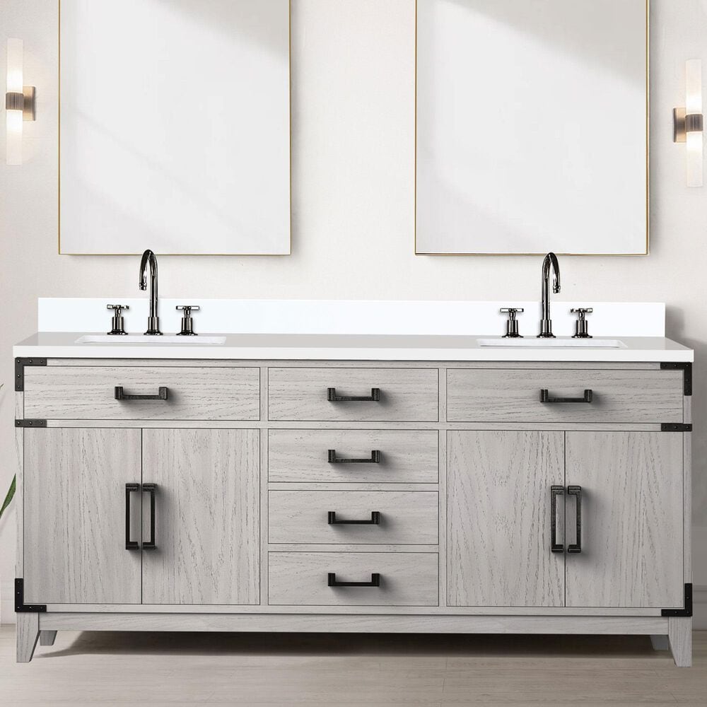 Lexora Home Laurel 72&quot; Double Bathroom Vanity in White Oak with White Quartz Top and Rectangular Sinks, , large