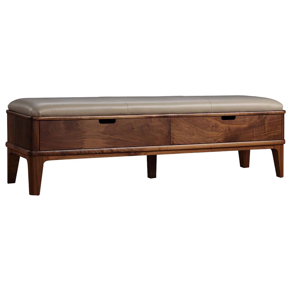 Stickley Furniture Walnut Grove Bench with Salvador Dove Leather Cushion in Walnut, , large