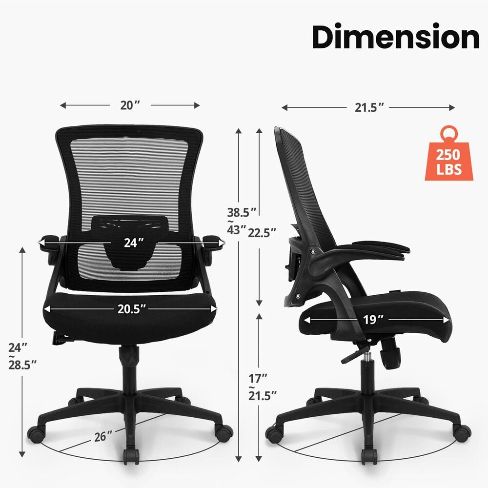HOMLUX Swivel Ergonomic Office Chair with Headrest Lumbar Support in Black, , large