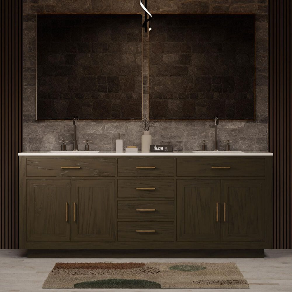 Lexora Home Abbey 80" Double Bathroom Vanity in Brown Oak with 2 cm White Cultured Marble Top and Rectangular Sinks, , large
