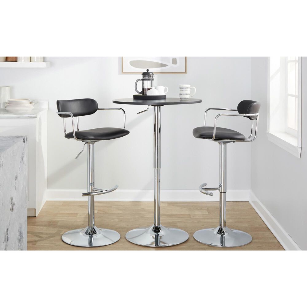 LumiSource Demi Swivel Adjustable Bar Stool with Black Upholstery in Chrome (Set of 2), , large