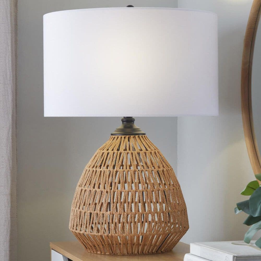LumiSource Congo 29" Rattan Table Lamp in Natural and Matte Black, , large