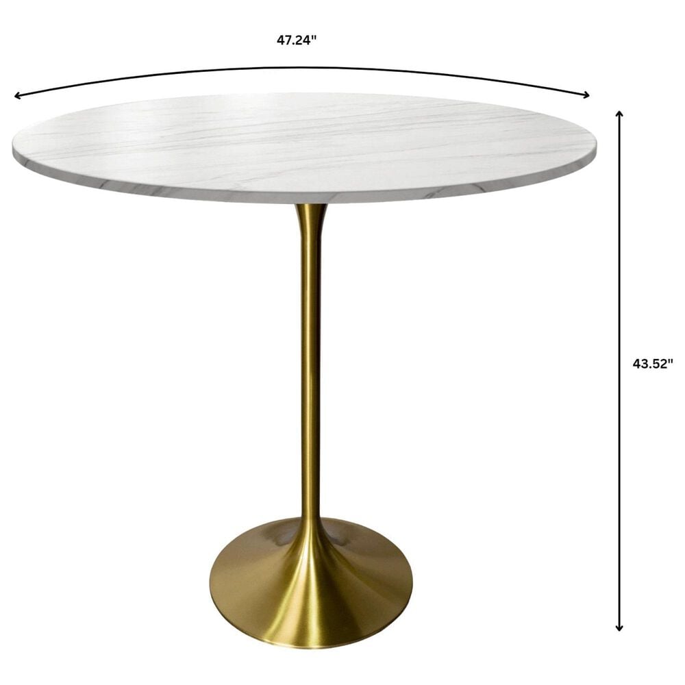 Leisuremod LeisureMod Verve Collection Modern Bar Height Table Brushed Gold Base with 48 Round Marble White Sintered Stone Top, , large