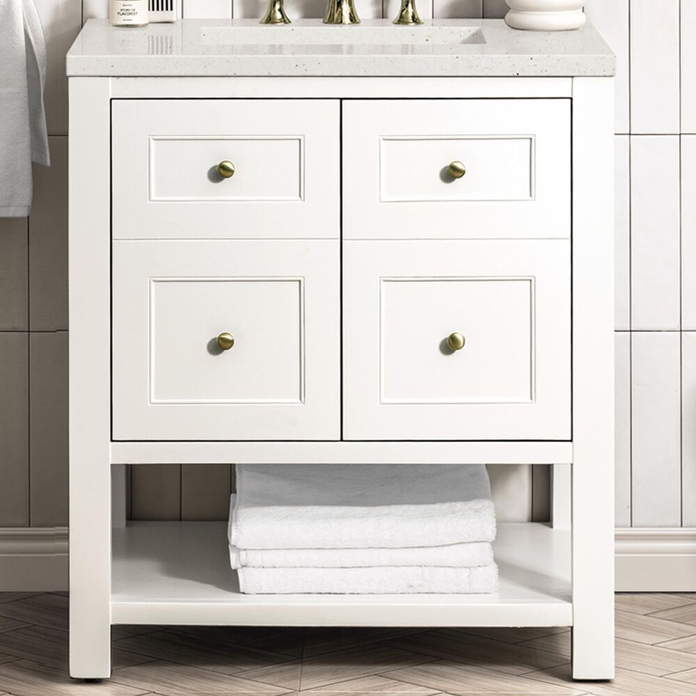James Martin Vanities Breckenridge 30&quot; Single Bathroom Vanity in Bright White with 3 cm Lime Delight Quartz Top and Rectangular Sink, , large
