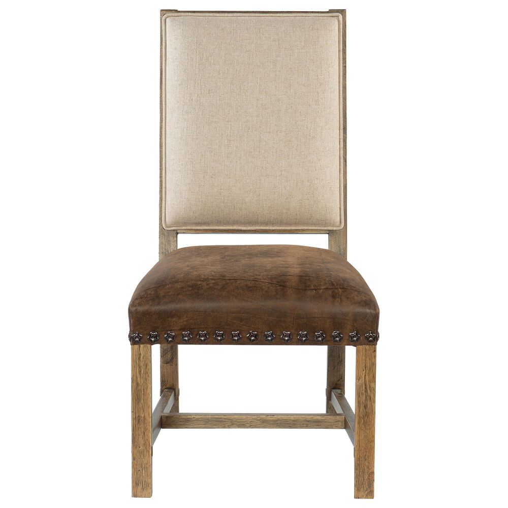 Hooker Furniture Big Sky Fabric Back/Leather Cushion Side Chair in Vintage Natural and Charcoal with Nailhead Trim, , large