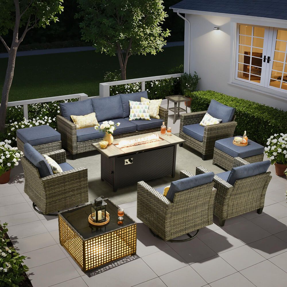 HOMLUX 10-Piece Patio Seating Bundle in Denim Blue, , large
