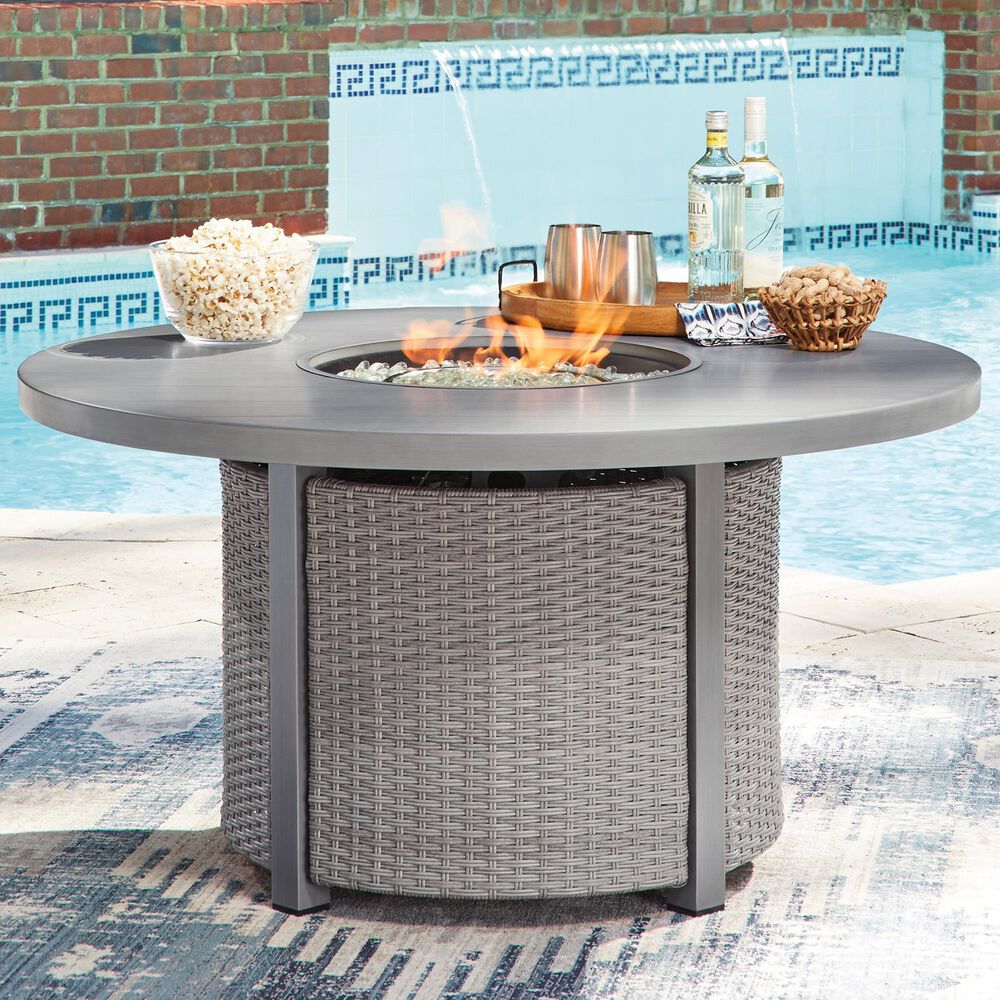Ashley Half Moon Beach Round Fire Pit Table in Gray, , large
