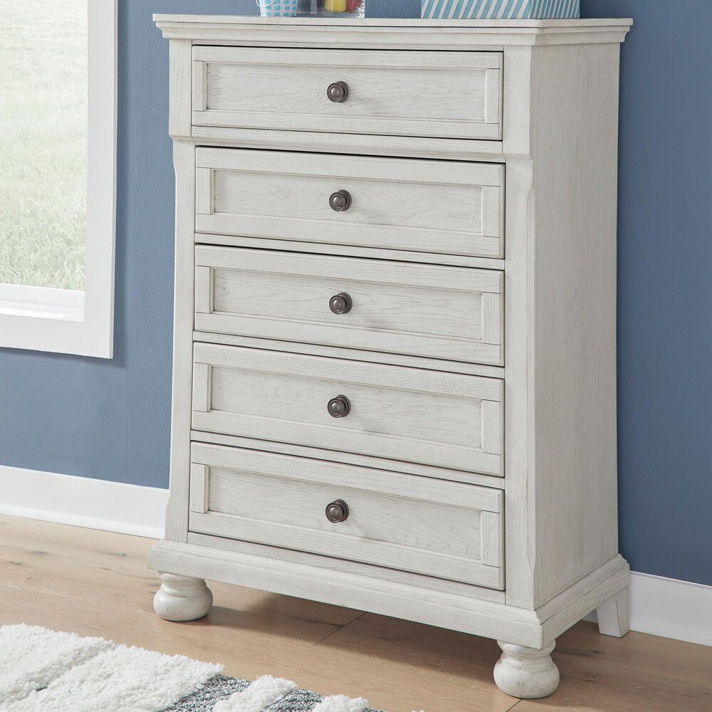 Ashley Robbinsdale 5 Drawer Single Knob Chest in Antique White, , large