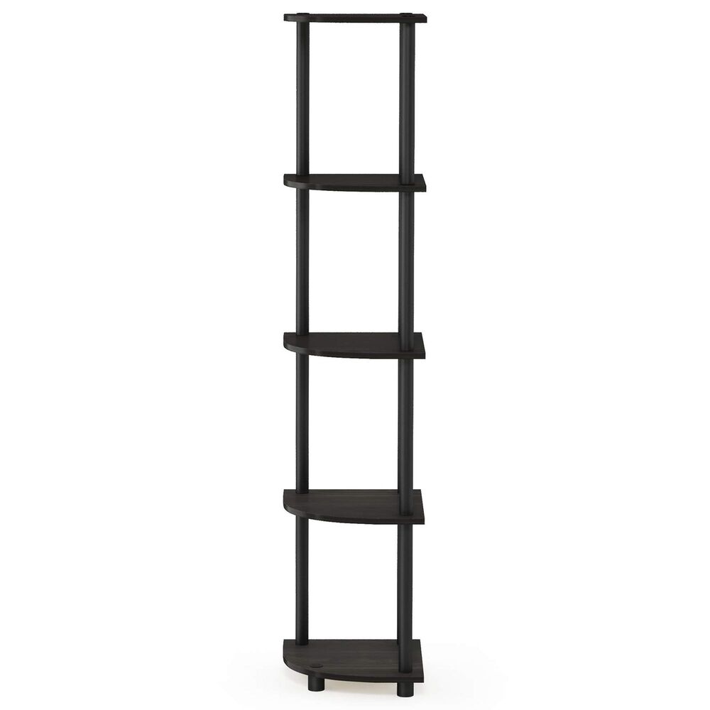 HOMLUX 5-Tier Modern Tall Corner Open Bookshelf in Espresso and Black, , large