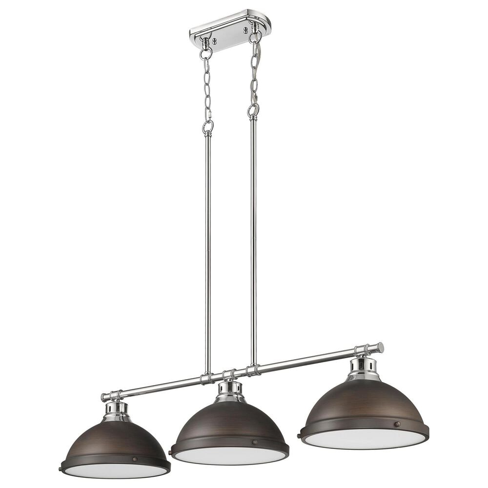 Golden Lighting Duncan 3-Light Pendant with Rubbed Bronze Shade in Chrome, , large