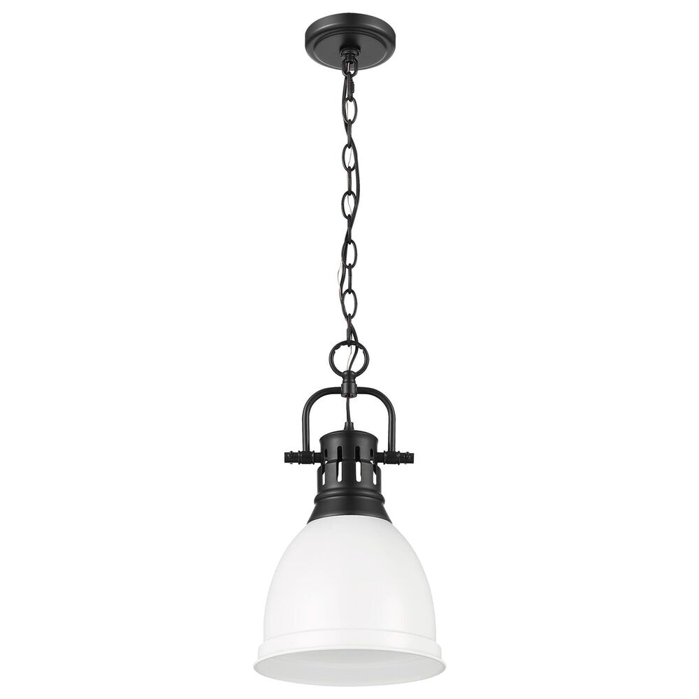 Golden Lighting Duncan 1-Light Small Pendant with Chain and Matte White Shade in Matte Black, , large