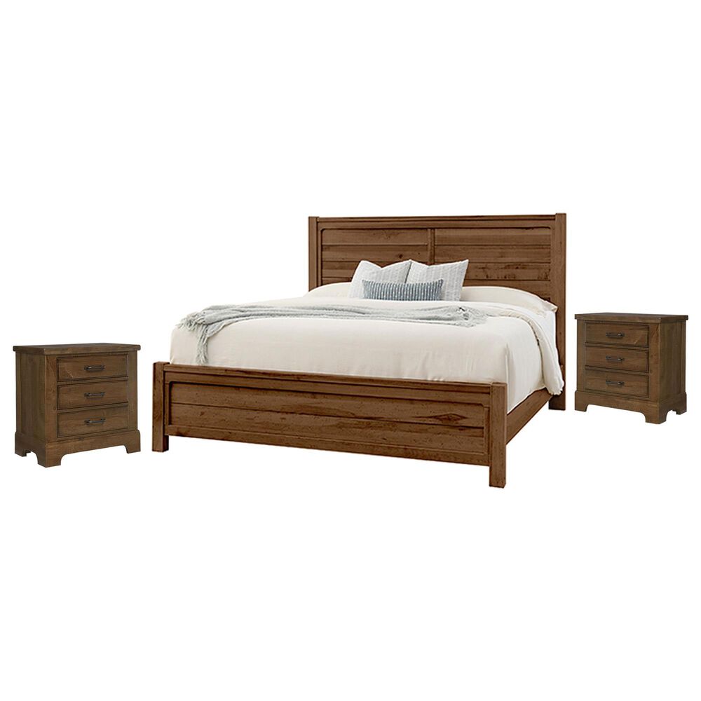 Viceray Collections Cool Rustic King Plank Bed with Two Nightstands in Amber, , large