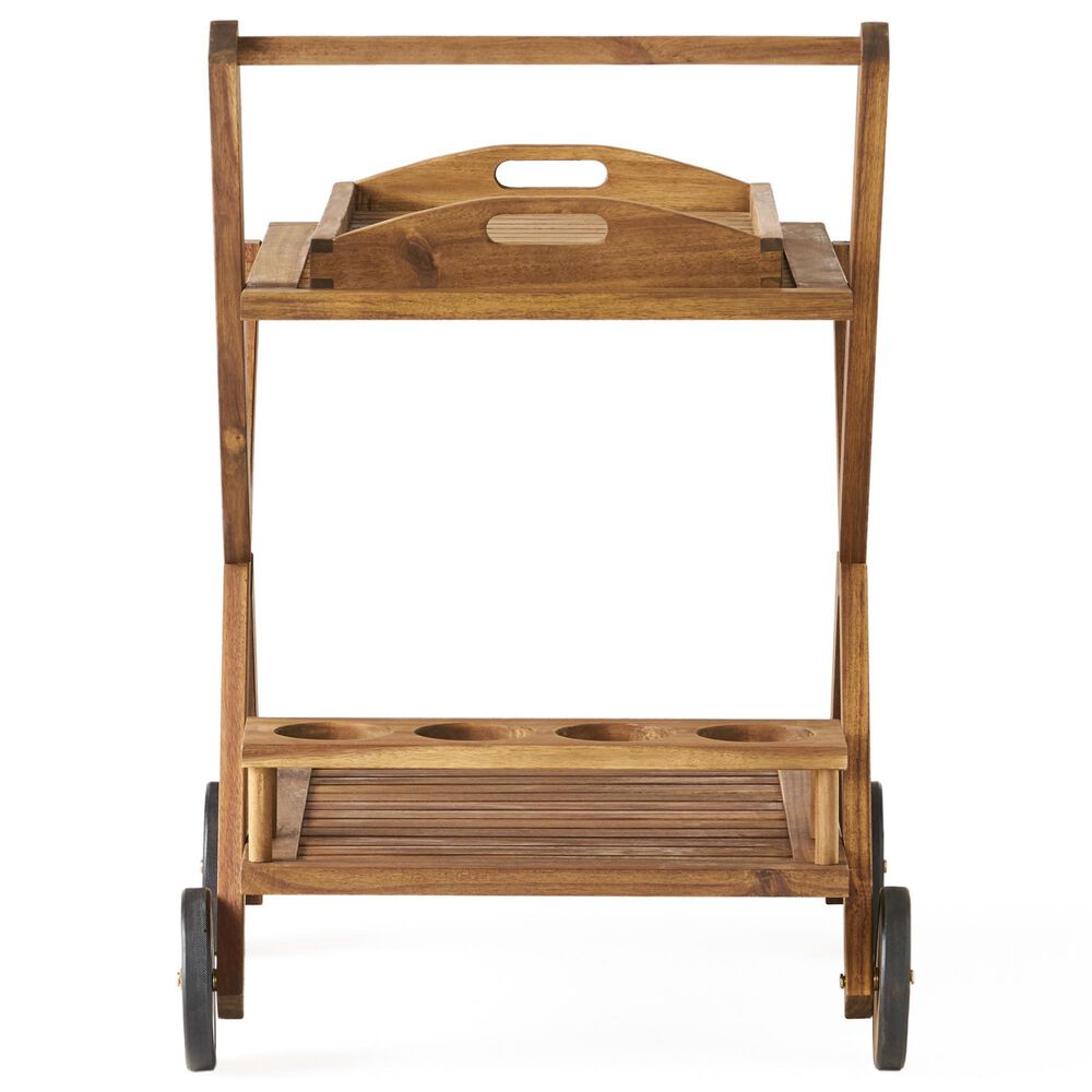 Hearth and Haven Riviera Bar Cart in Natural Stained with Glass Holders, , large