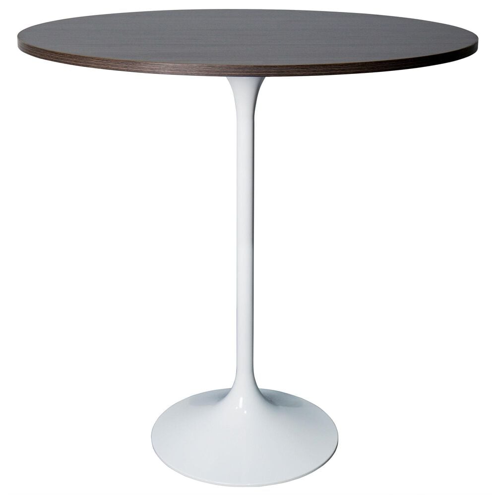 Leisuremod LeisureMod Verve Collection Modern Bar Height Table White Base with 36 Round Dark Walnut MDF Top, , large