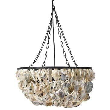 Creative Coop Ostra 29" Oyster Shell Chandelier with Black and Natural Shade, , large