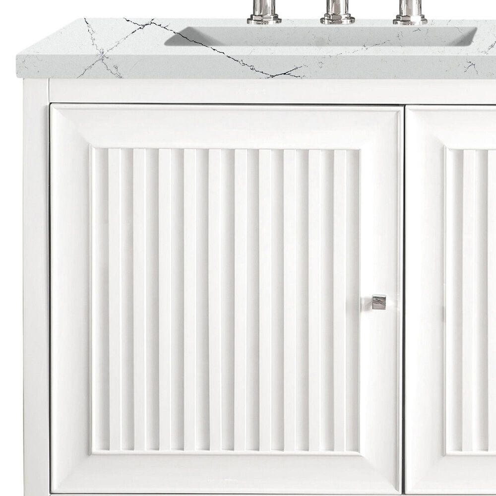 James Martin Vanities Athens 60&quot; Double Bathroom Vanity in Glossy White with 3 cm Ethereal Noctis Quartz Top and Rectangular Sinks, , large