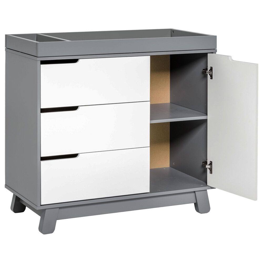 Babyletto Hudson 3 Drawer Changer Dresser in Grey and White, , large