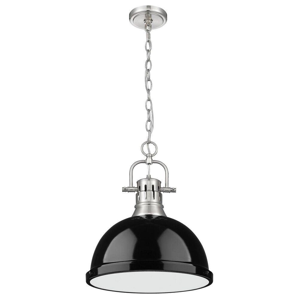 Golden Lighting Duncan 1-Light Pendant with Chain and Black Shade in Pewter, , large