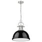 Golden Lighting Duncan 1-Light Pendant with Chain and Black Shade in Pewter, , large