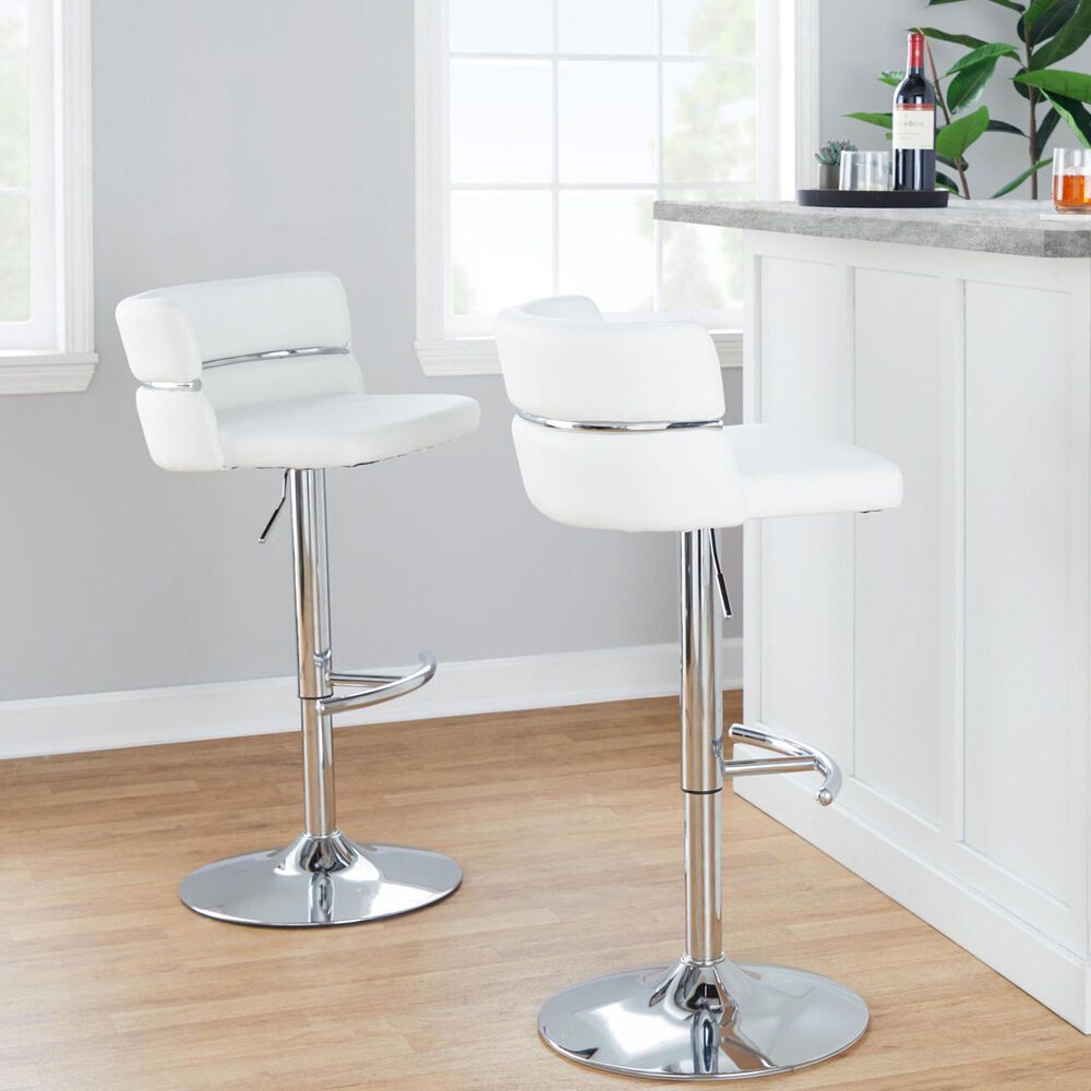 Lumisource Cinch Claire Swivel Adjustable Bar Stool with White Cushion in Chrome &#40;Set of 2&#41;, , large