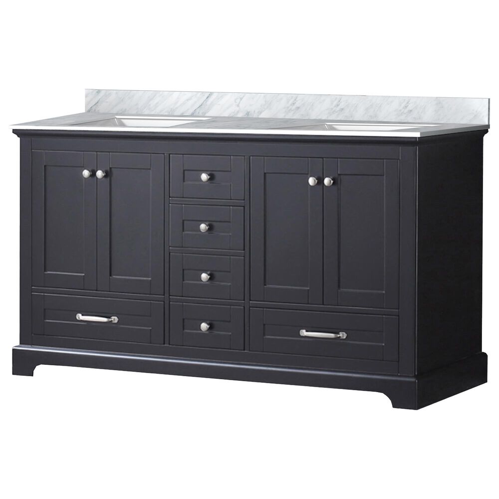 Lexora Home Dukes 60&quot; Double Bathroom Vanity in Espresso with 2 cm White Carrara Marble Top and Rectangular Sinks, , large
