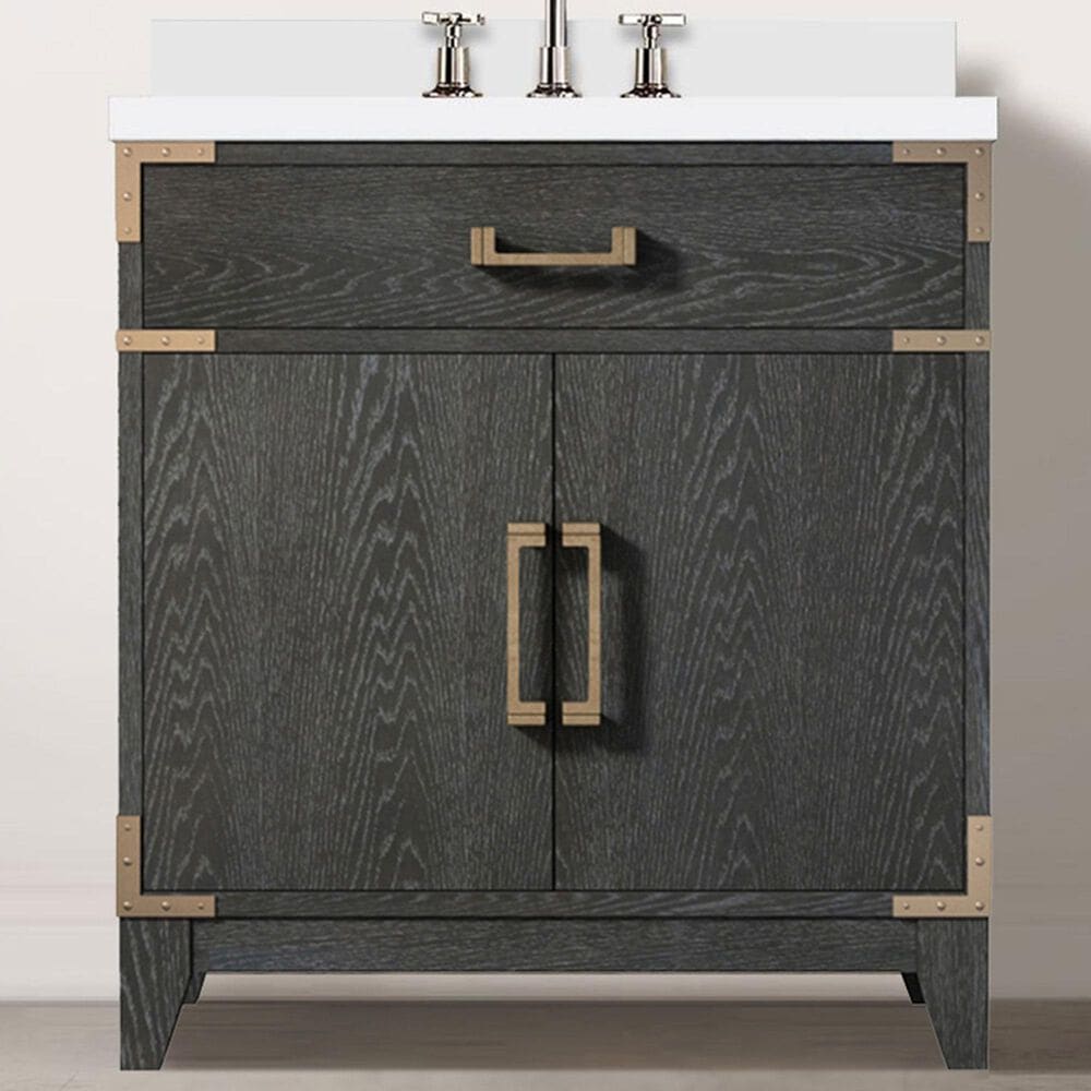Lexora Home Laurel 30&quot; Single Bathroom Vanity in Black Oak with White Quartz Top and Rectangular Sink, , large