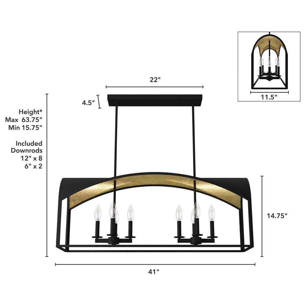 Hunter Dukestown 8-Light Linear Chandelier in Natural Iron and Gold Leaf, , large