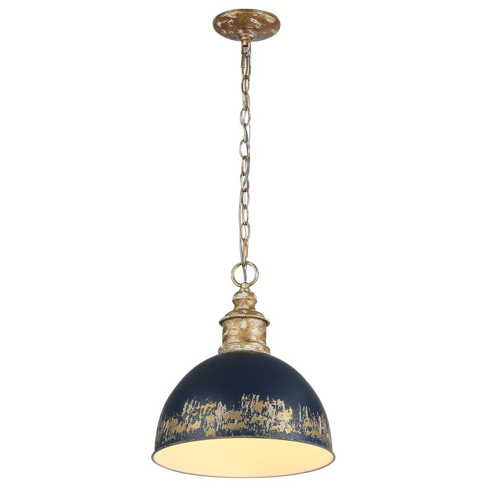 Golden Lighting Alison 1-Light Pendant with Antique Matte Navy Shade in Vintage Gold, , large
