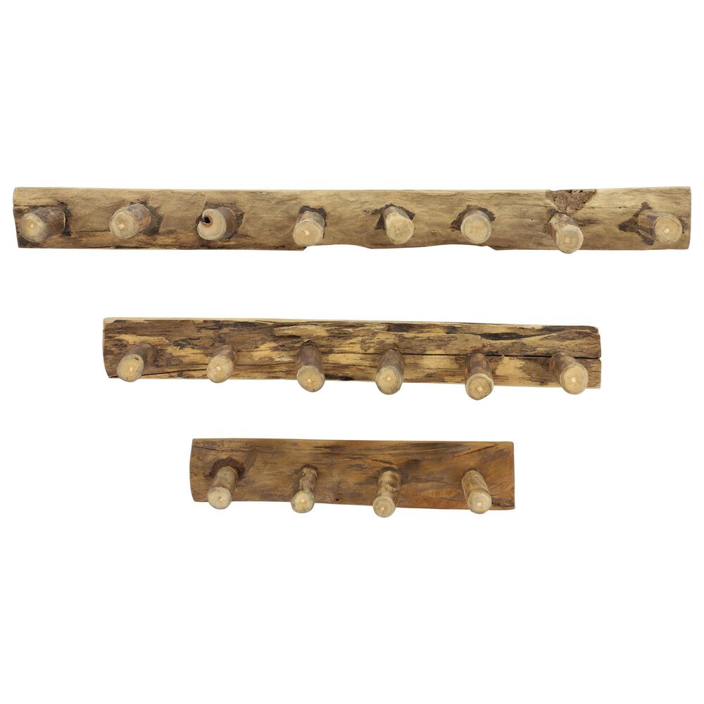 Maple and Jade Rustic Teak Wood Wall Hook in Brown (Set of 3), , large