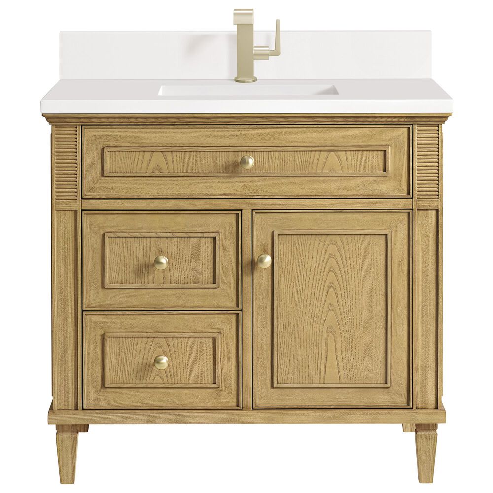 James Martin Vanities Lorelai 36" Single Vanity in Light Natural Oak with Single Hole 3 cm White Zeus Quartz Top & Backsplash, , large