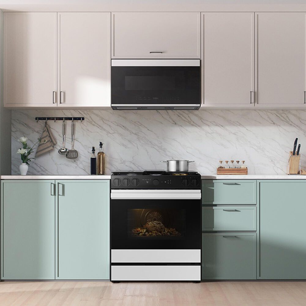 Samsung Bespoke Bespoke 6.0 Cu. Ft. Smart Slide-In Gas Range with Non-stick Griddle and 18K BTU Brass Burner in White Glass, , large